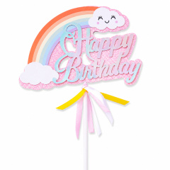 Топер, HAPPY BIRTHDAY, Розовый, Радуга, 1 шт.