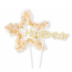 Топпер Happy Birthday, Звездочка золото, 1 шт.