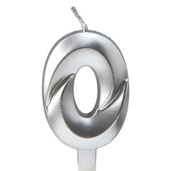 Свеча Цифра 0,  Грани, Серебро, 5 см, 1 шт.
