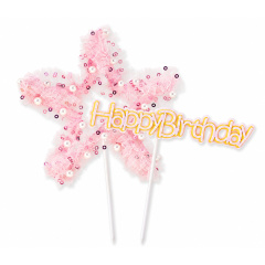 Топпер Happy Birthday, Звездочка розовая, 1 шт.